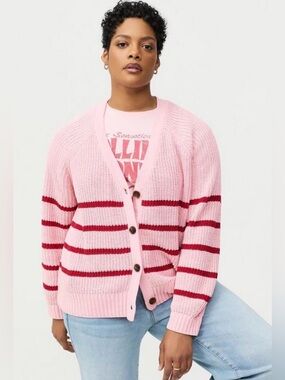 Torrid Pink Chenille Striped Cardigan Sweater NWT Size 1X